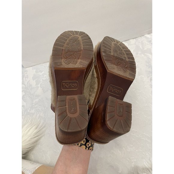 Korks Lori Clogs Mules 9M Taupe Faux Fur Slip On Block Heel Platform Y2K 90’s - Picture 6 of 12